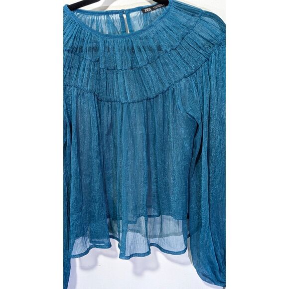 Zara Tops - Zara Shimmery dark Turquoise sheer Blouse sz. S